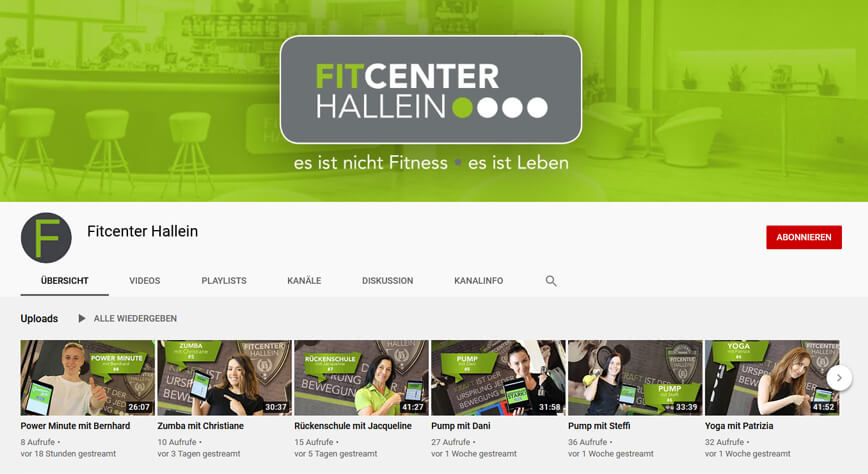 Youtube Kanal Fitcenter Hallein